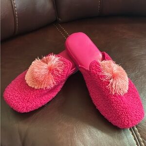 Vera Bradley Fuchsia Slippers with Pom-Poms